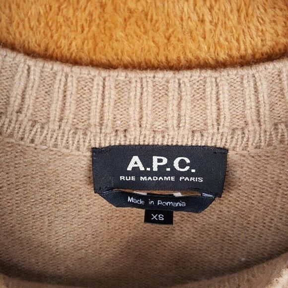 APC Womens Sweater XS Tan Pullover Crew Tight Cableknit Wool Cashmere Knit - Picture 2 of 7